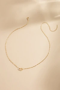 Jannie Pearled Circle Pendant Paperclip Necklace