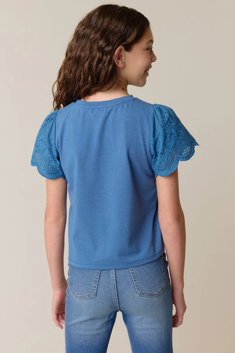 Hello Franki Eyelet Sleeve Tee for girls