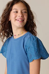 Hello Franki Eyelet Sleeve Tee for girls