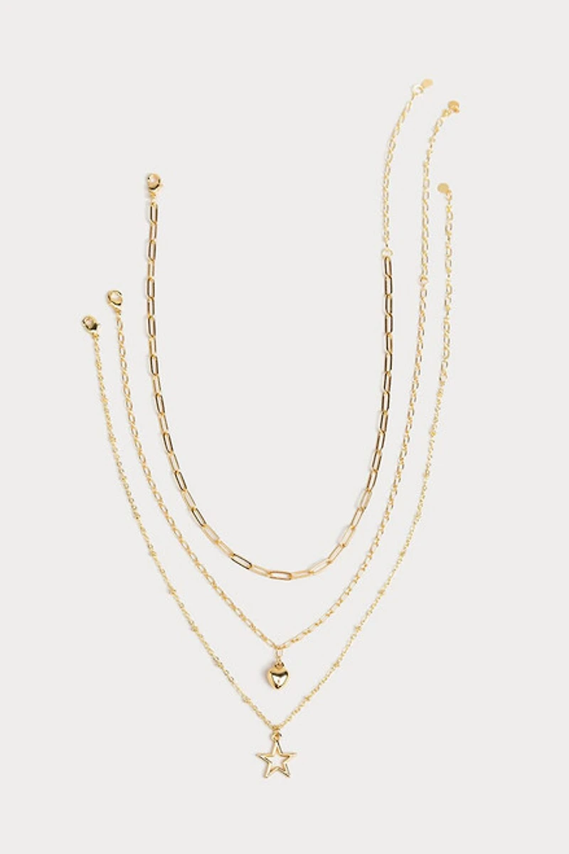 Hello Franki Heart & Chain Gold Necklace Set for girls