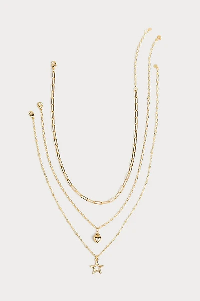 Hello Franki Heart & Chain Gold Necklace Set for girls