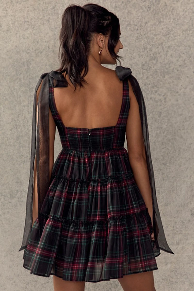 Alana Ruffle Tiered Plaid Mini Dress