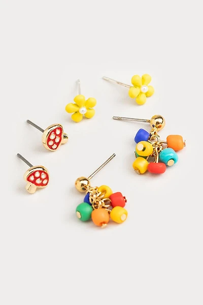 Hello Franki Bead Daisy And Mushroom Trio Set Earrings for girls
