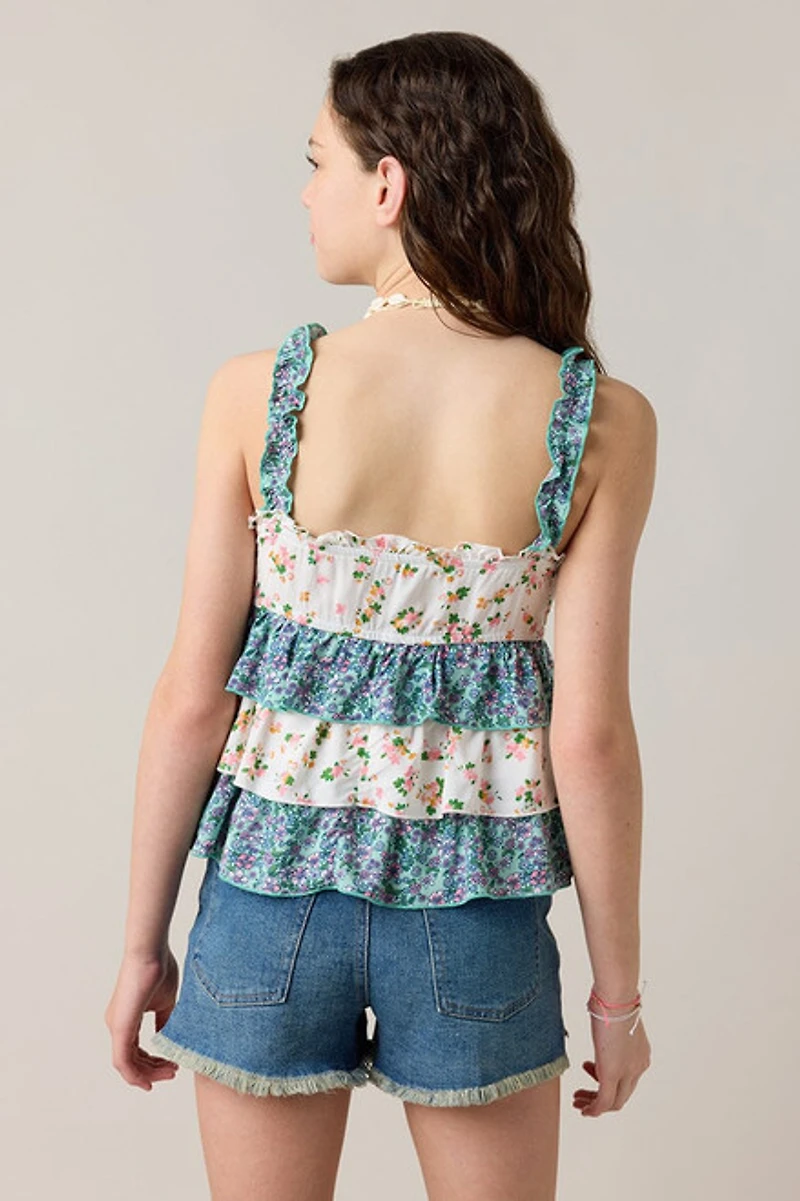Hello Franki Sleeveless Floral Tiered Top for girls