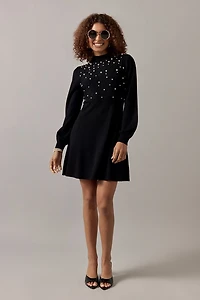 Ruth Pearl Embellished Upper Sweater Mini Dress