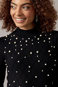 Ruth Pearl Embellished Upper Sweater Mini Dress