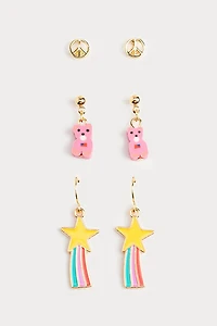 Hello Franki Star Gummy Bear And Peace Sign Earrings for girls
