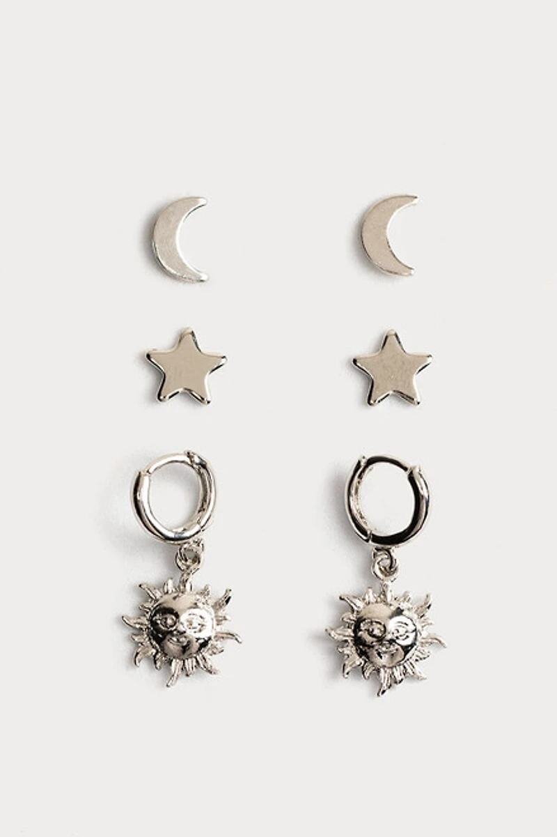 Hello Franki Sun Star And Moon Earring Trio for girls