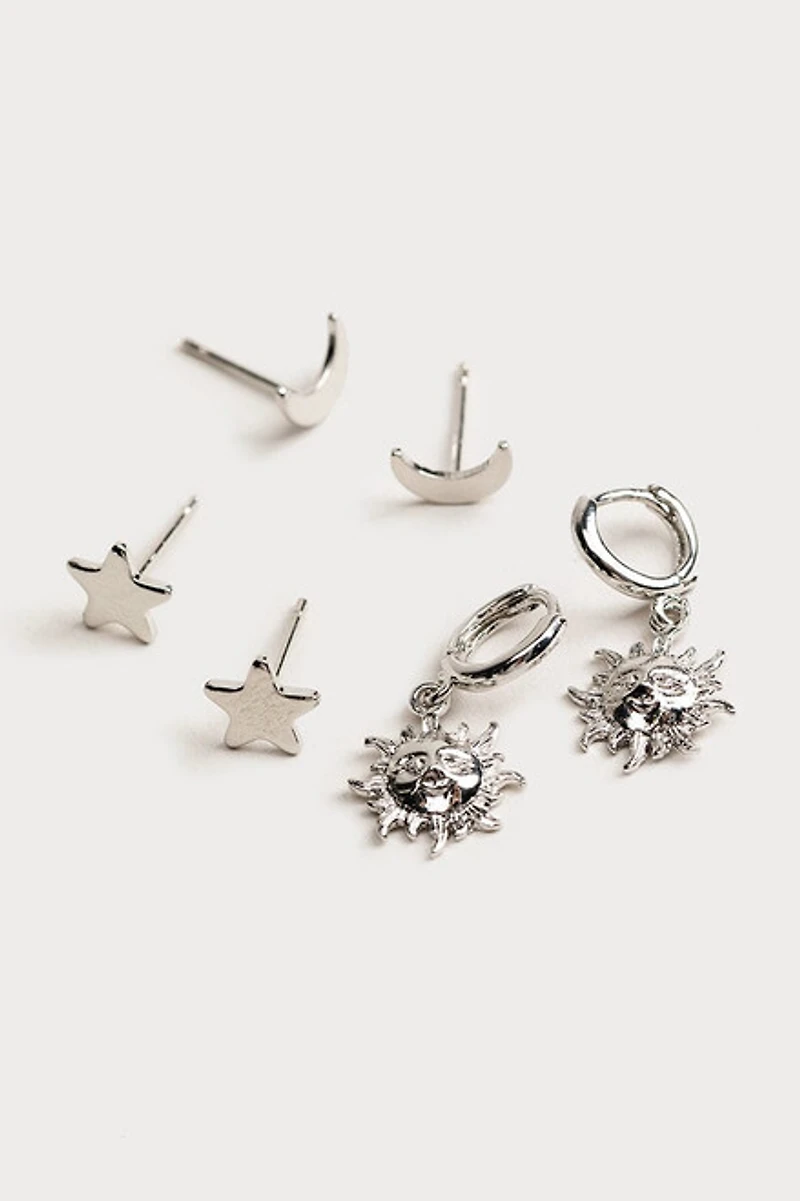 Hello Franki Sun Star And Moon Earring Trio for girls