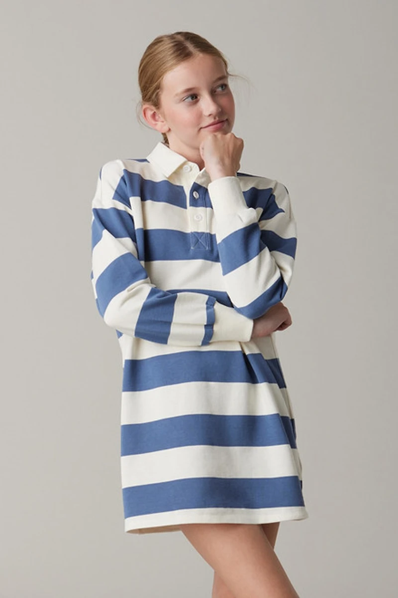 Hello Franki Collared Stripe Long Sleeve Shirt Dress for girls