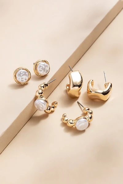 Nadine Mixed Pearl And Gold Hoop Earring Set