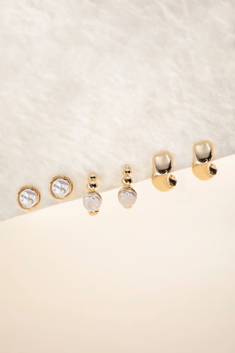 Nadine Mixed Pearl And Gold Hoop Earring Set