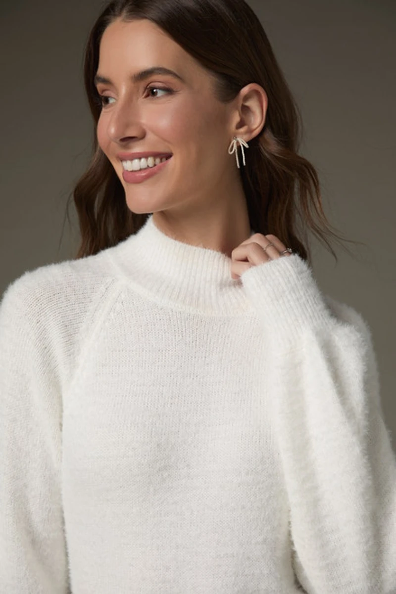Natalie Mock Neck Fuzzy Sweater Mini Dress