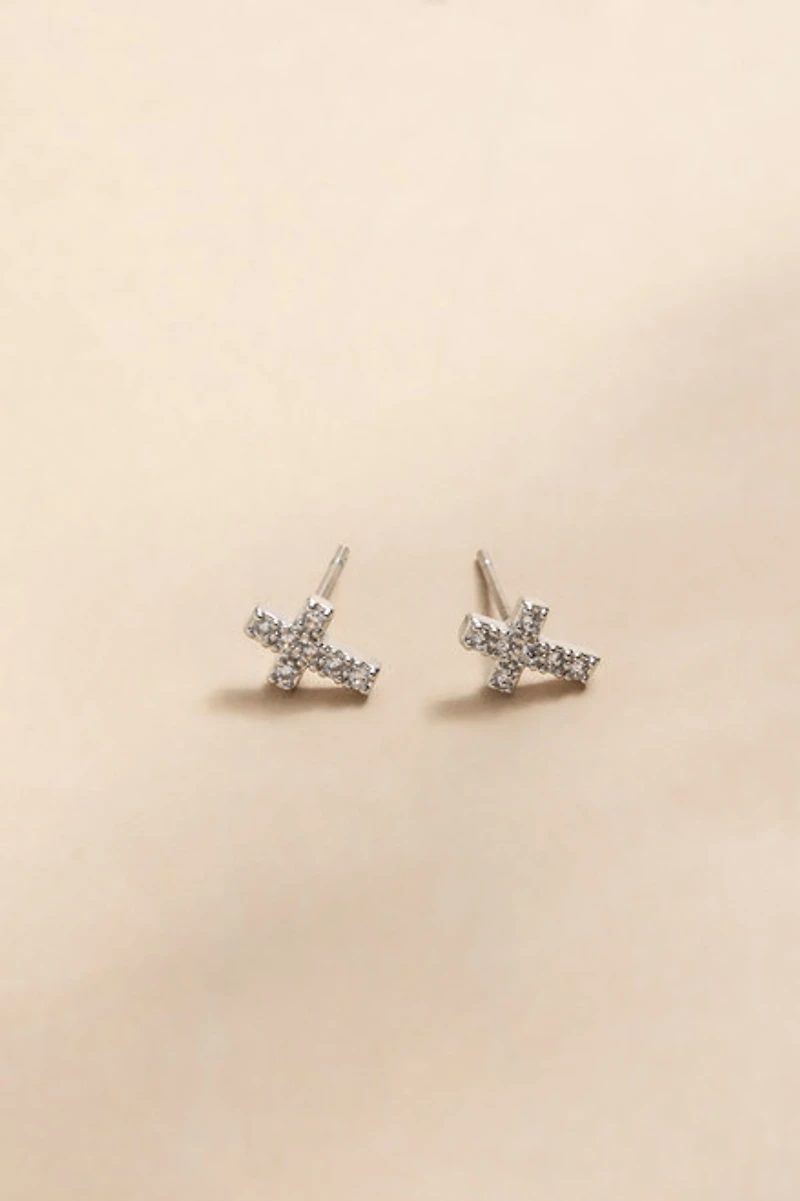 Patricia Crystal Cross Stud Earrings