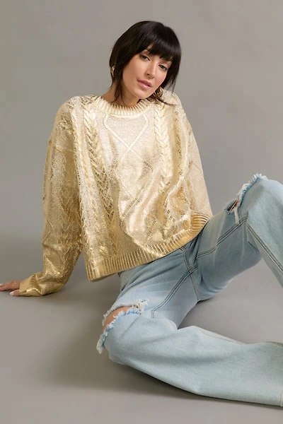 Adrienne Foil Cable Knit Pullover Sweater