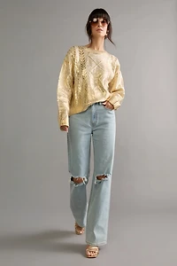 Adrienne Foil Cable Knit Pullover Sweater