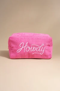 Howdy Neon Pink Corduroy Cosmetic Bag