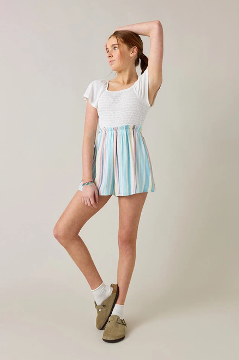 Hello Franki Multicolor Short Sleeve Smocked Romper for girls