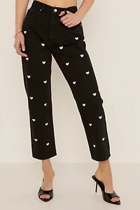 Emily Heart Embroidered Straight Leg Denim Jeans