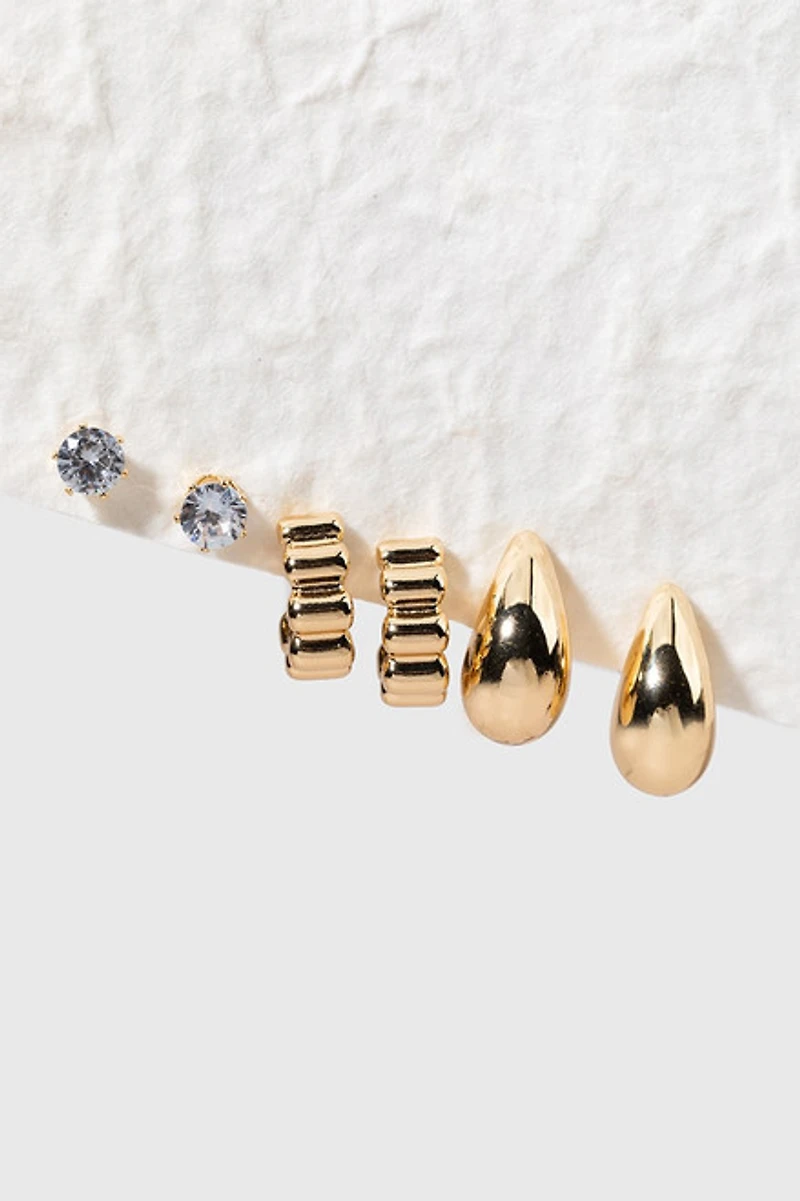 Annie Mixed Style Gold And Crystal Earring Set