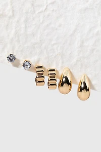 Annie Mixed Style Gold And Crystal Earring Set
