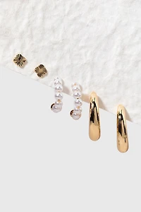 Sandra Mixed Style Pearl And Gold Earring Set