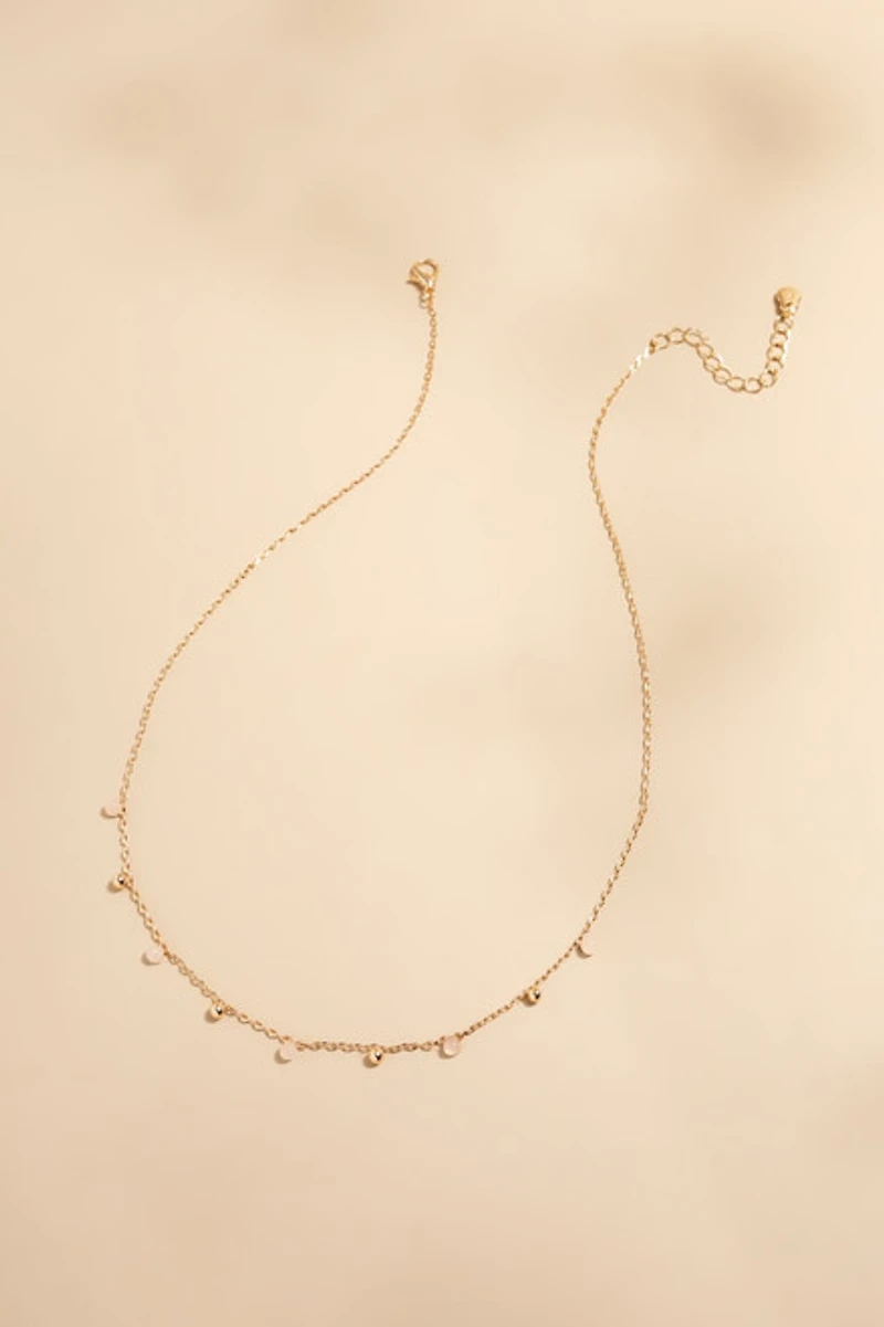 Rose Quartz Stone Station Carded Necklace
