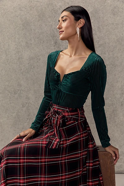 Mae V Wire Long Sleeve Velvet Bodysuit