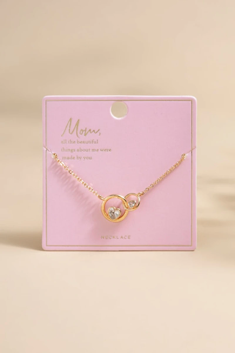 Mom Crystal Heart Pendant Carded Necklace
