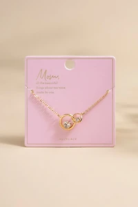Mom Crystal Heart Pendant Carded Necklace