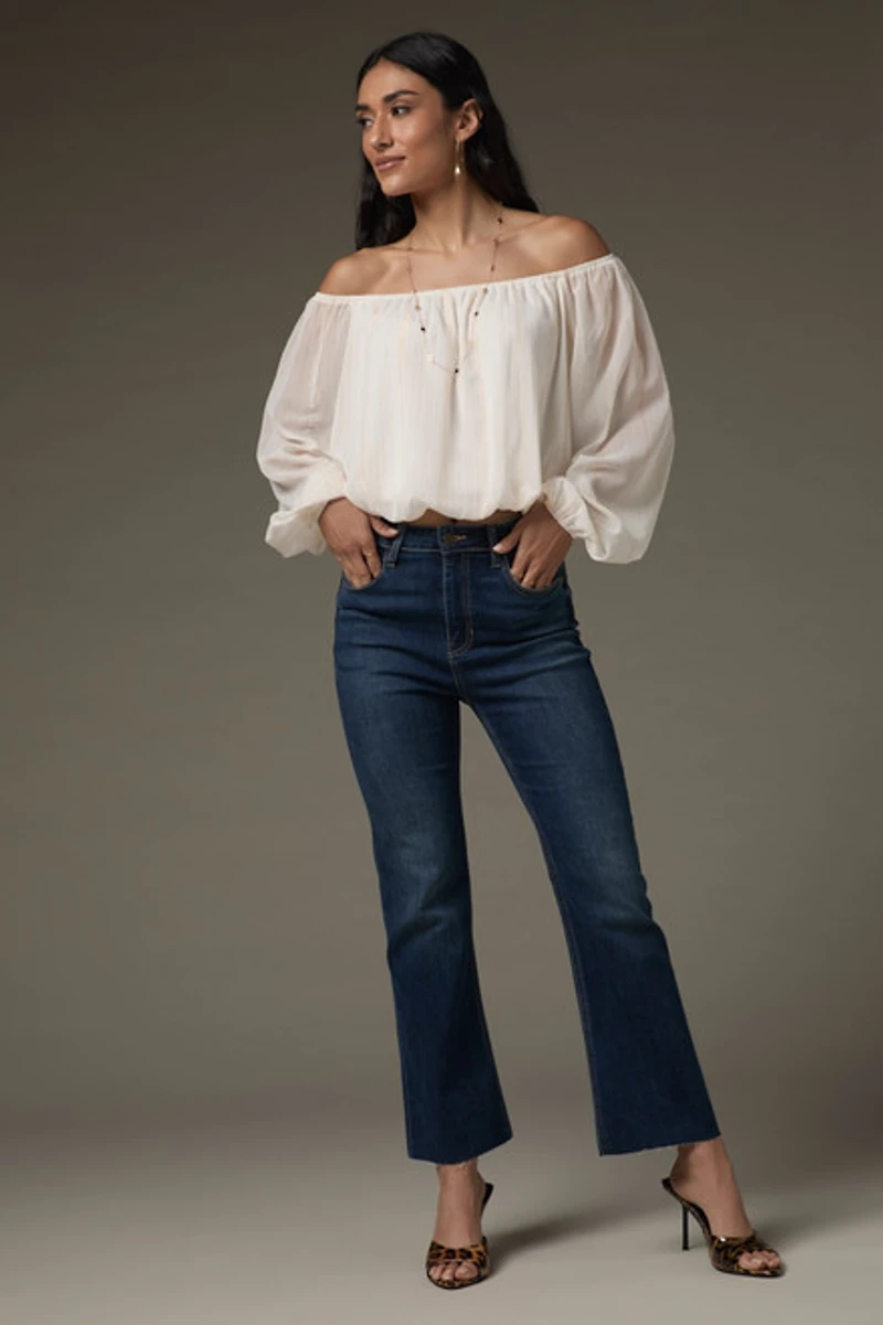 Carolyn Off Shoulder Lurex Striped Blouse