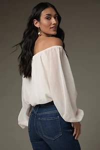 Carolyn Off Shoulder Lurex Striped Blouse