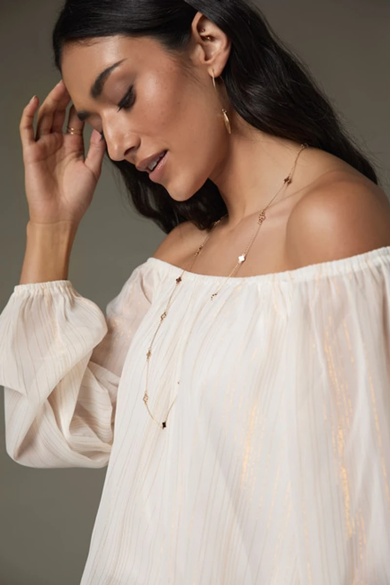 Carolyn Off Shoulder Lurex Striped Blouse