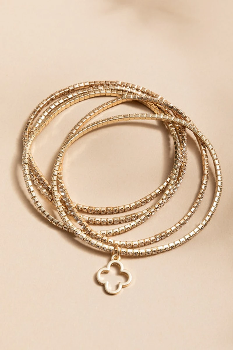 Sue Clover Charm Cupchain Stretch Bracelet Set