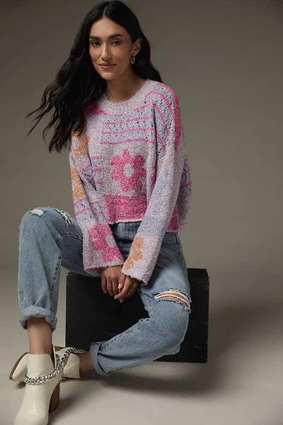 Carolina Mixed Pattern Fuzzy Pullover Sweater