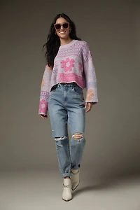 Carolina Mixed Pattern Fuzzy Pullover Sweater