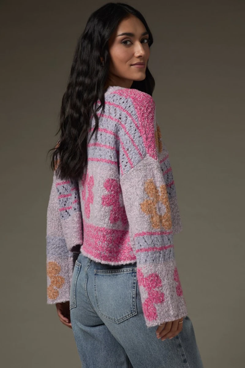 Carolina Mixed Pattern Fuzzy Pullover Sweater