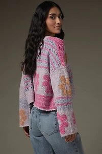 Carolina Mixed Pattern Fuzzy Pullover Sweater