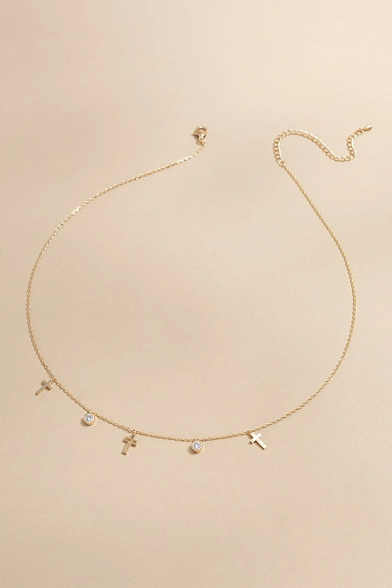 Ivy Crystal And Cross Charm Station Necklace