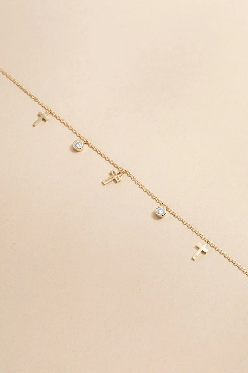 Ivy Crystal And Cross Charm Station Necklace