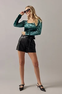 Shirley Tie Front Vegan Leather Shorts
