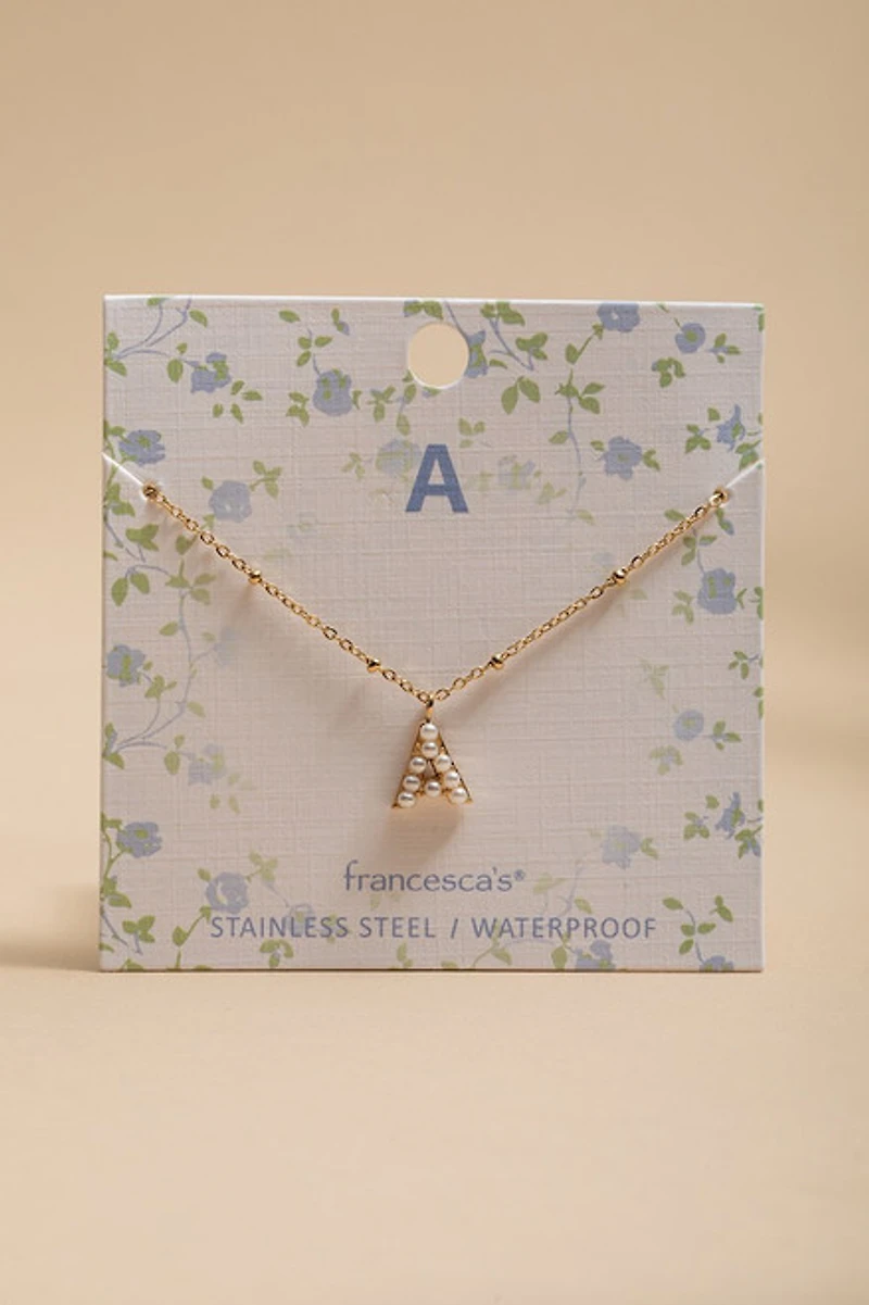 Pearl Pave Stainless Steel Initial Pendant Necklace