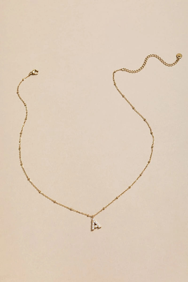 Pearl Pave Stainless Steel Initial Pendant Necklace