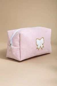 Bow Embellished Corduroy Cosmetic Bag