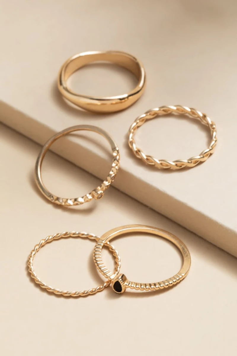 Ruth Mixed Glass Golden Ring Set