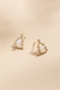 Christmas Tree Cubic Zirconia and Pearl Stud Earrings