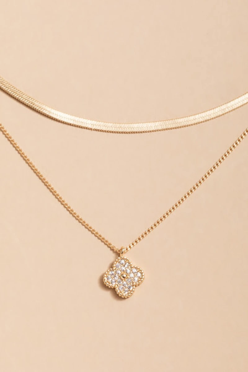 Marisol Layered Snake And Link Chain Clover Pendant Necklace