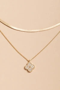 Marisol Layered Snake And Link Chain Clover Pendant Necklace