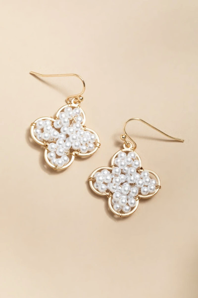 Angel Woven Pearl Clover Drop Earrings