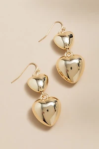 Heather Double Puffy Heart Drop Earrings